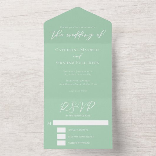 Chic Mint Green White Garden Wedding All In One Einladung (Innen)