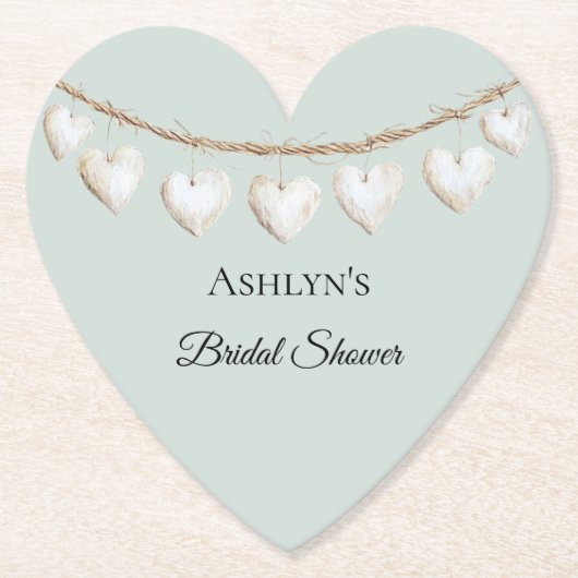 Chic Mint Green White Hearts Brautparty Untersetzer (Vorderseite)