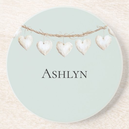 Chic Mint Green White Hearts Getränkeuntersetzer (Vorne)