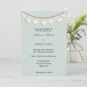 Chic Mint Green White Hearts Wedding Einladung