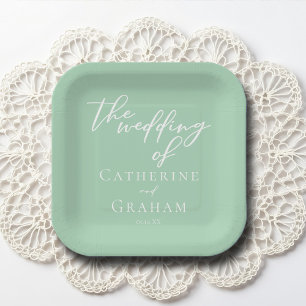 Chic Mint Green White Personalisiert Wedding Pappteller