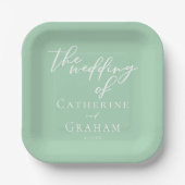 Chic Mint Green White Personalisiert Wedding Pappteller (Vorderseite)