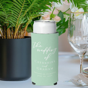 Chic Mint Green White Personalisiert Wedding Selters Dosenkühler