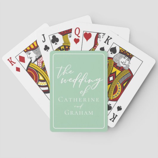 Chic Mint Green White Personalisiert Wedding Spielkarten (Rückseite)