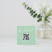 Chic Mint Green White Script Wedding QR Code UAWG Begleitkarte (Stehend Vorderseite)