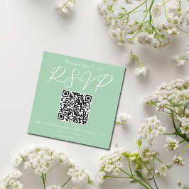 Chic Mint Green White Script Wedding QR Code UAWG Begleitkarte