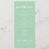 Chic Mint Green White Typografy Hochzeitsessen Menükarte (Vorderseite)