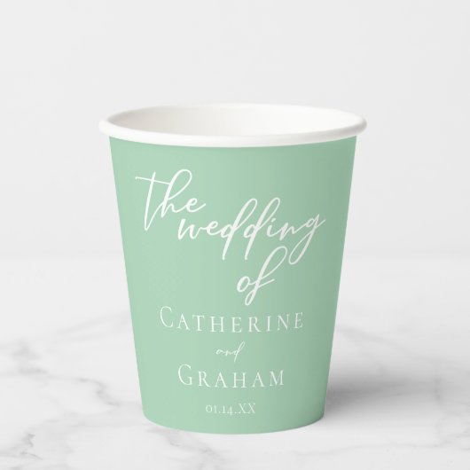 Chic Mint Green White Typografy Spring Wedding Pappbecher (Vorderseite)