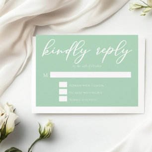 Chic Mint Green White Typografy Spring Wedding RSVP Karte
