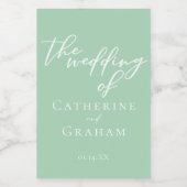 Chic Mint Green White Wedding Personalisiert Mini Weinetikett (Einzelnes Label)