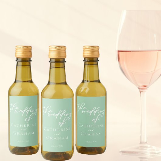 Chic Mint Green White Wedding Personalisiert Mini Weinetikett