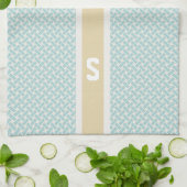 Chic Mint Herringbone geometrische Muster monogram Küchentuch (Gefaltet)
