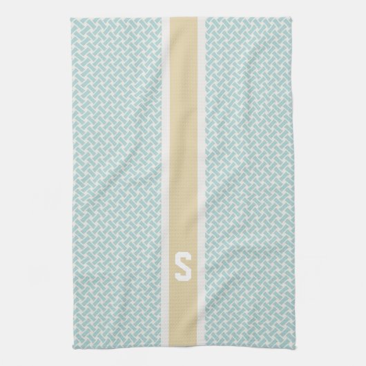 Chic Mint Herringbone geometrische Muster monogram Küchentuch (Vertikal)