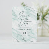 Chic Mint Marmor mit dusty Green Foil Details Save The Date (Stehend Vorderseite)