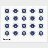 Chic Mint & Navy Big Dots Mit Monogramm Runder Aufkleber (Blatt)
