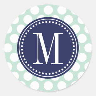 Chic Mint & Navy Big Dots Mit Monogramm Runder Aufkleber