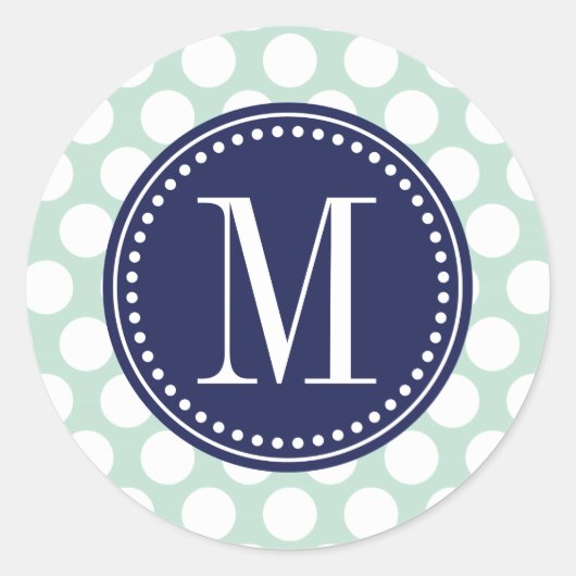 Chic Mint & Navy Big Dots Mit Monogramm Runder Aufkleber (Vorderseite)