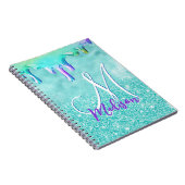 Chic mint ombre Glitzer unicorn Tropfen Monogramm Notizblock (Rechte Seite)