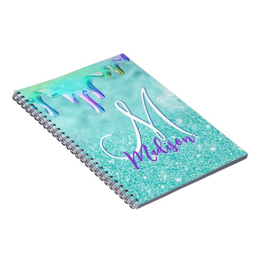 Chic mint ombre Glitzer unicorn Tropfen Monogramm Notizblock (Rechte Seite)