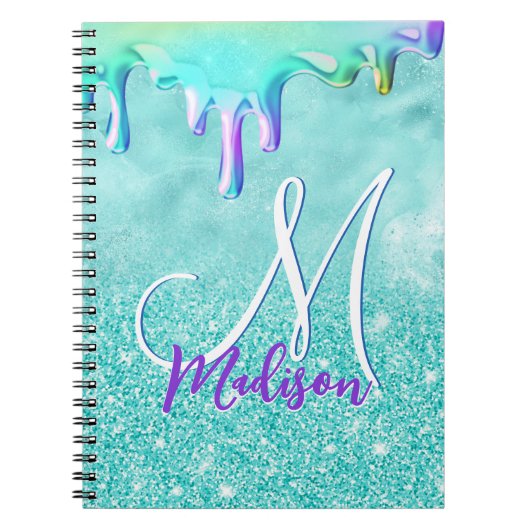 Chic mint ombre Glitzer unicorn Tropfen Monogramm Notizblock (Vorderseite)