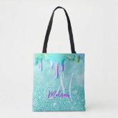 Chic mint ombre Glitzer unicorn Tropfen Monogramm Tasche (Vorderseite)