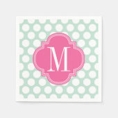 Chic Mint & Pink Big Dots Mit Monogramm Serviette (Vorderseite)