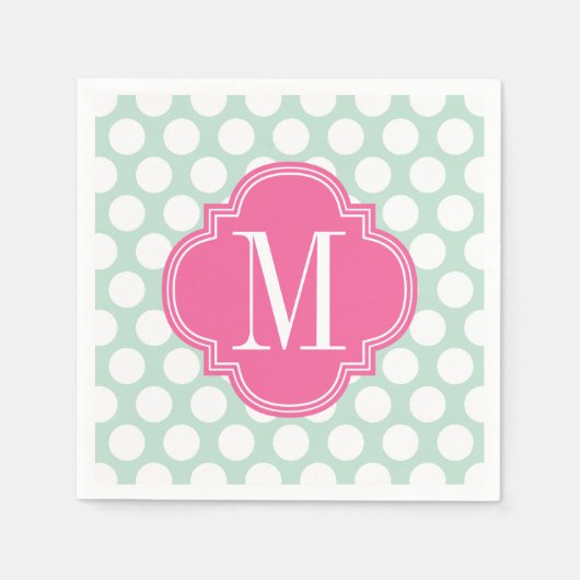 Chic Mint & Pink Big Dots Mit Monogramm Serviette (Vorderseite)