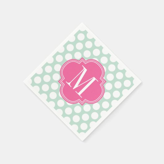 Chic Mint & Pink Big Dots Mit Monogramm Serviette (Ecke)
