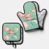 Chic Mint Pink Gold Weihnachtsschmuck Ofenhandschuh & Topflappen-Set (Vorderseite/Rückseite)