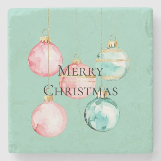 Chic Mint Pink Gold Weihnachtsschmuck Steinuntersetzer (Vorderseite)