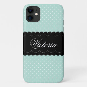 Chic Mint Polka Dots Black Design Individuelle Nam Case-Mate iPhone Hülle