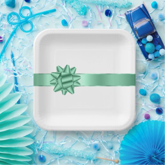 Chic Mint Ribbon Bow Birthday Pappteller (Party)
