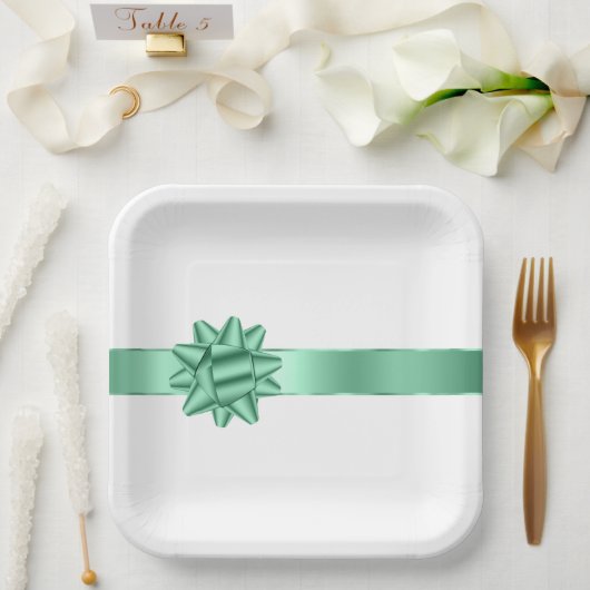 Chic Mint Ribbon Bow Birthday Pappteller (Hochzeit)
