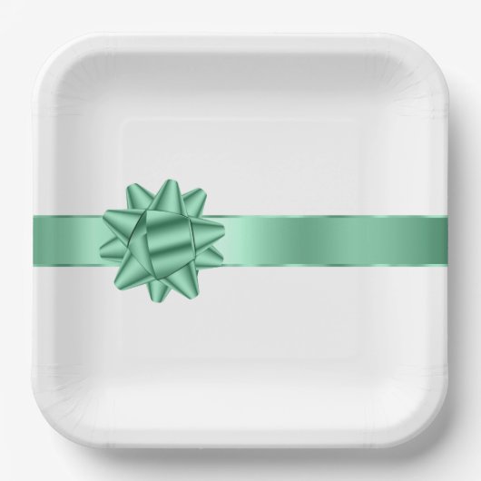 Chic Mint Ribbon Bow Birthday Pappteller (Vorderseite)