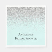 Chic Mint Silver Glitzer Brautparty Serviette (Vorderseite)