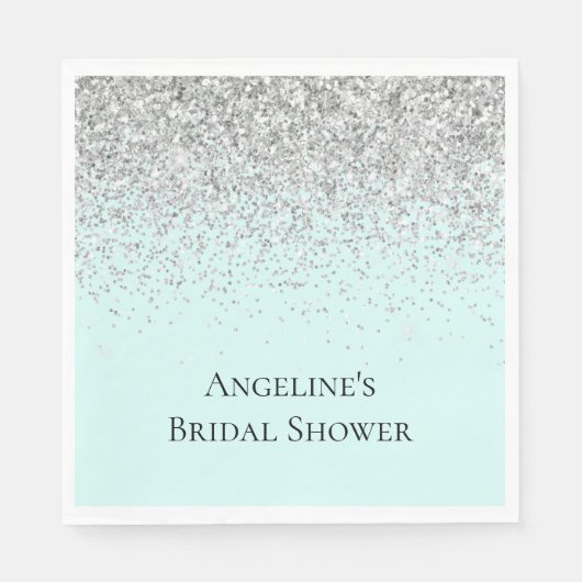 Chic Mint Silver Glitzer Brautparty Serviette (Vorderseite)