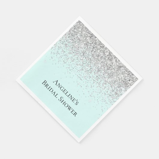 Chic Mint Silver Glitzer Brautparty Serviette (Ecke)