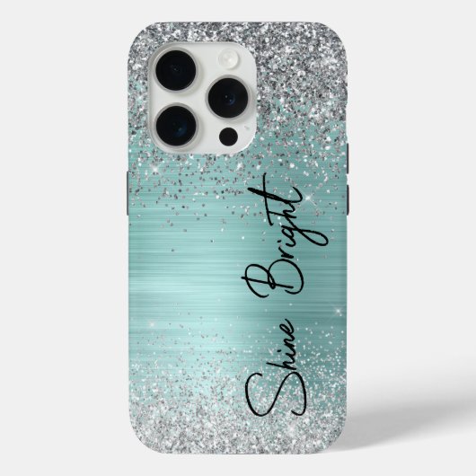 Chic Mint Silver Glitzer Sparkle Case-Mate iPhone Hülle (Rückseite)