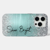 Chic Mint Silver Glitzer Sparkle Case-Mate iPhone Hülle (Rückseite (Horizontal))
