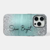 Chic Mint Silver Glitzer Sparkle iPhone Hülle (Rückseite (Horizontal))