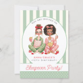 Chic Mint Stripe Girls Sleepover Birthday Einladung (Vorderseite)