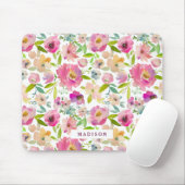 Chic Mint und Blush Pink Floral Monogramm Mousepad (Mit Mouse)