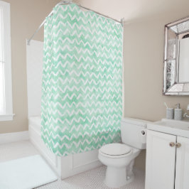 Chic Mint Wasserfarbe Zickzack Streifen Duschvorhang