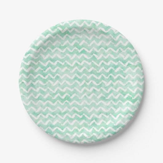 Chic Mint Wasserfarbe Zickzack Streifen Pappteller (Vorderseite)