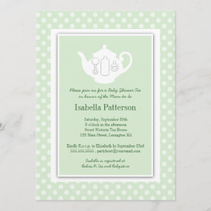 Chic Mint Weiße Teekanne Baby Shower Teeparty Einladung