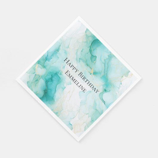 Chic Mint White Gold Geburtstag Serviette (Ecke)