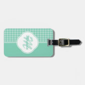Chic Minze Green Hahnentrittmuster mit Monogramm u Gepäckanhänger (Vorderseite horizontal)