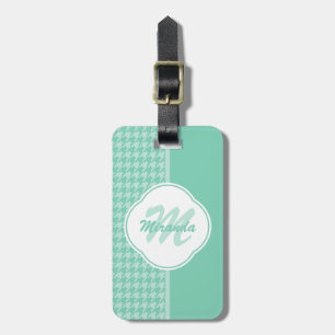 Chic Minze Green Hahnentrittmuster mit Monogramm u Gepäckanhänger