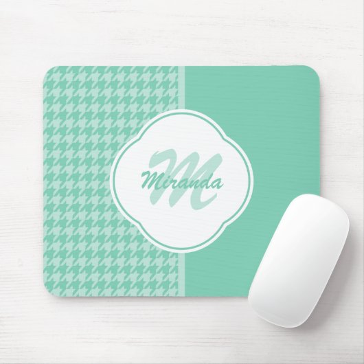 Chic Minze Green Hahnentrittmuster mit Monogramm u Mousepad (Mit Mouse)