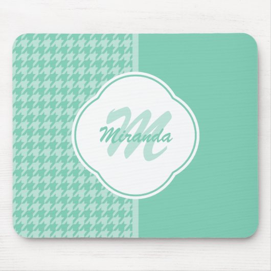 Chic Minze Green Hahnentrittmuster mit Monogramm u Mousepad (Vorne)